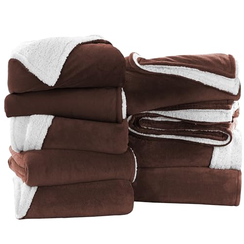 MOONLIGHT20015 9 Pack Bulk Queen Sherpa Blankets, 90x90 Coffee