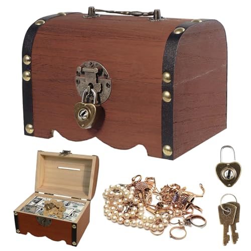 Petits Coffre au Trésor Vintage en Bois, Aspect Vintage Boite avec Cadenas, Coffres à Trésor de Rangement en Bois Brun avec Couvercles pour le Rangement, la...