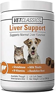 Vet Classics Liver Support Pet Health Supplement for Dogs, Cats – Liver Functions – B-Vitamins, Glutathione, Milk Thistle – Soft Tablets, Chews – 120 Soft Chews
