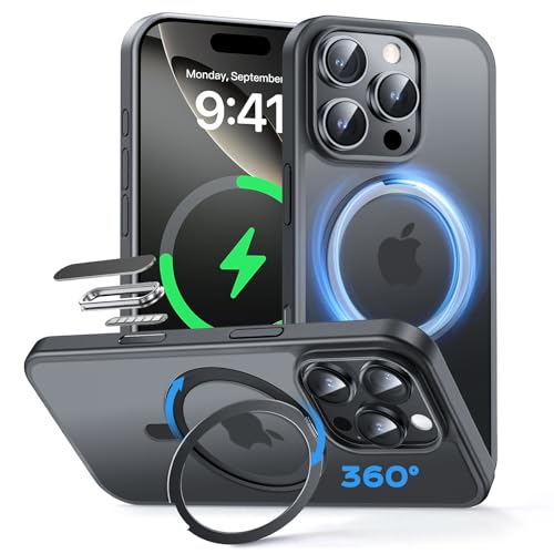MAGIC JOHN für iPhone 16 Pro Hülle [Kompatibel mit Magnetic] mit 360 Magnetständer Handyhülle iPhone 16 Pro Case Fallschutz mit Stoßdämpfung Kratzfest Stoßfest Schwarz