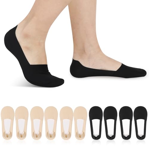 Image of SHERCHPRY 6 Pairs No Show Socks for Women, Ice Silk Invisible Socks, Nylon Non-Slip Low Cut Footies, Lightweight Breahable Boat Sock for Flats Loafers, Sneakers