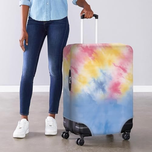 Housse valise protection L élastique jaune bleu : protege valises extensible lavable