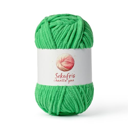 Image of Chenille Yarn for Crocheting, Size 5 Bulky,Christmas Green | 100g /131yds Soft Chunky Velvet Yarn for Crochet and Knitting,Fluffy Baby Yarn for Amigurumi,Blankets and DIY Crafts.