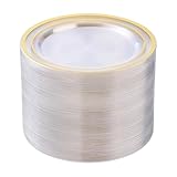 BESTSTAR 100PCS Clear Plastic Plates for Party, 10.25 Inch Disposable Plates with Gold Rim, Heavy Duty Dinner Plates for Wedding and Birthday