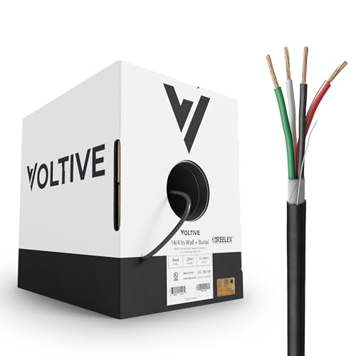 Voltive 14/4 Speaker Wire - 14 AWG/Gauge 4 Conductor - UL Listed in Wall (CL2/CL3) and Outdoor/In Ground (Direct Burial) Rated - Oxygen-Free Copper (OFC) - 250 Foot Bulk Cable Pull Box - Black