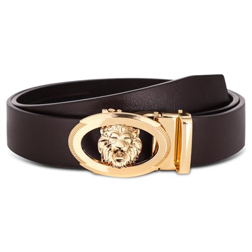 Image of Aurolran Men&Womens Leather Dress Belt Business Automatic Buckle Belt Color-Black Silver Gold
