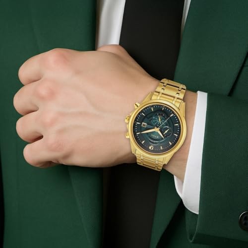 Image of Titan Regalia Premium Quartz Chronograph with Date Forest Green Dial Gold Stainless Steel Strap Watch for Men - NT1830YM02