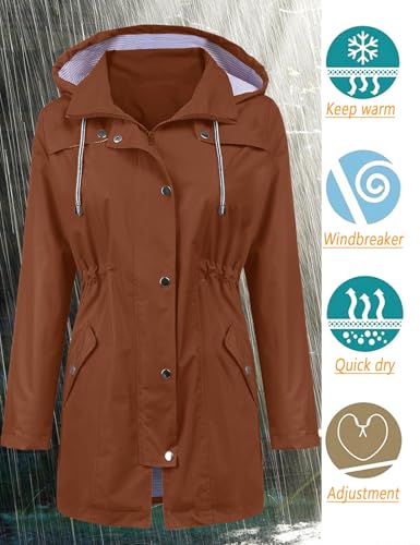 Image of LOMON Raincoat Women Waterproof Long Hooded Trench Coats Lined Windbreaker Travel Jacket S-XXL