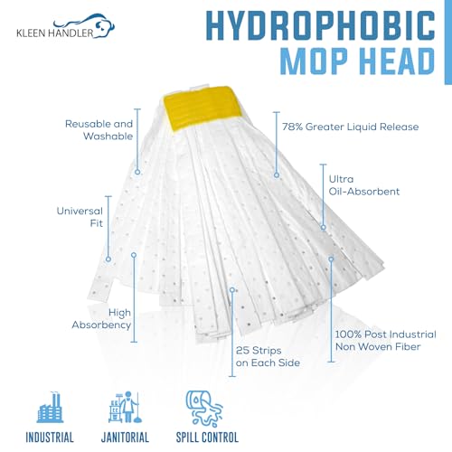 Kleen Handler BLKH-HD-HYDM-W Mop Head Replacement 6-Pack Hydrophobic Industrial Mop For Oils And Spills – Heavy-Duty Mop For Industrial, Commercial, Janitorial Cleaning – Non-Woven Oil-Absorbent Material thumb #1