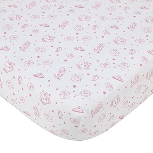 Image of Disney Make A Wish Princess Pink and White Fitted Crib Sheet