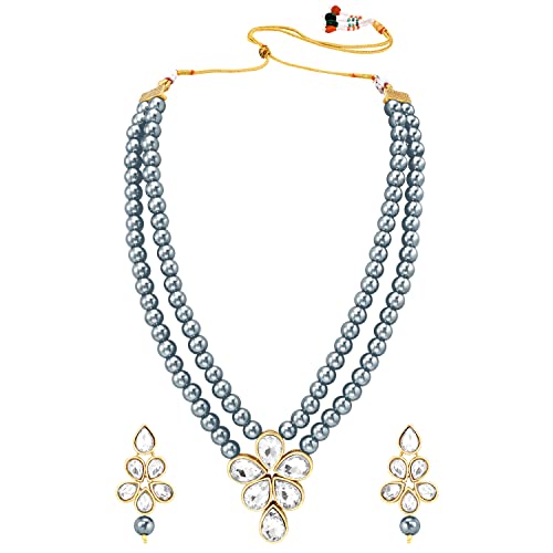 Image of Peora Crystal Faux Pearl Kundan Necklace & Jewellery Set Gift for Women