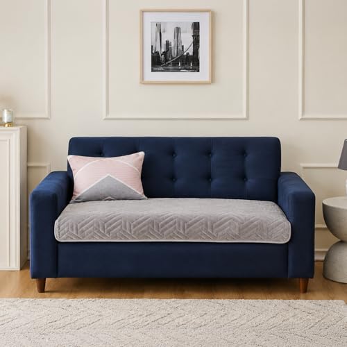 Image of Amazon Basics - Velvet Quilted Make Your Own Sofa Cover |70 x 120 cm| Microfiber Sofa Slipcover (Striped,Silver, 2 Seater)