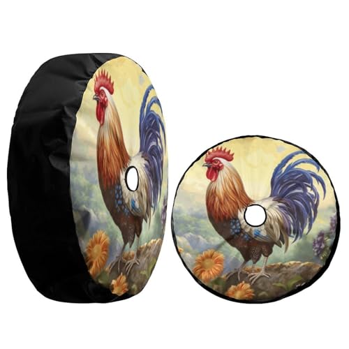 Image of Delerain Spare Tire Cover with Backup Camera Hole Lovely Rooster Wheel Covers Waterproof Dust-Proof UV Sun Universal Fit for RV Trailer RV SUV Truck (17 Inch for Diameter 31 inch-33 inch)
