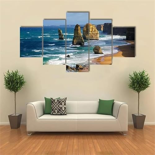 Broderie diamant 5D plage géante 300x150cm peinture mosaïque en 5 panneaux pour adulte N-6647