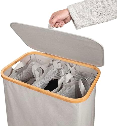 Evohome Laundry Basket 3 Compartments with Lid, 3 section for easy separation, 156L XXL Dirty Washing Bin with removable bags | Triple compartment laundry sorter