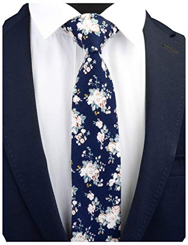 Image of GUSLESON Fashion 2.4 inch（6cm） Floral Skinny Tie for Men Slim Flower Print Cotton Necktie for Wedding Party