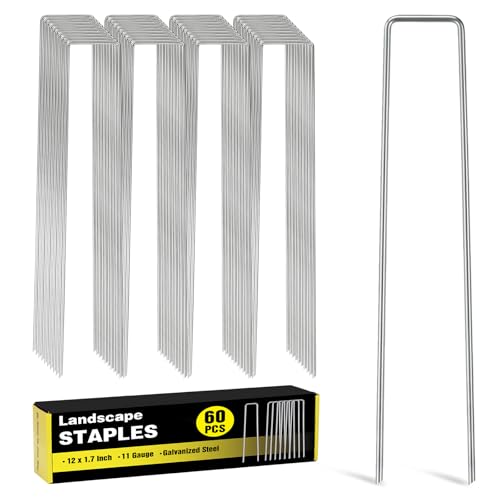 Image of HongWay 60 Pack Landscape Staples 12 Inch, Galvanized Garden Stakes