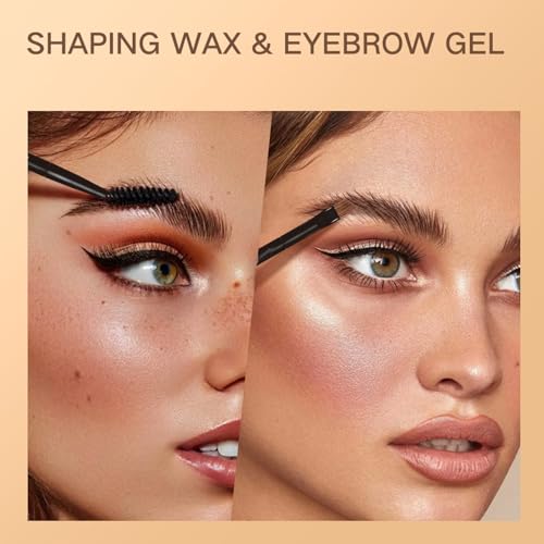 2 in 1 Makeup Kit with Eyebrow Gel,Shaping Wax & Duo Brush, Waterproof Dark Brown Pomade for Fill and Detail Brows, Clear Brow Styling Gel Lift for Fluffy Feathery Brow Breeze