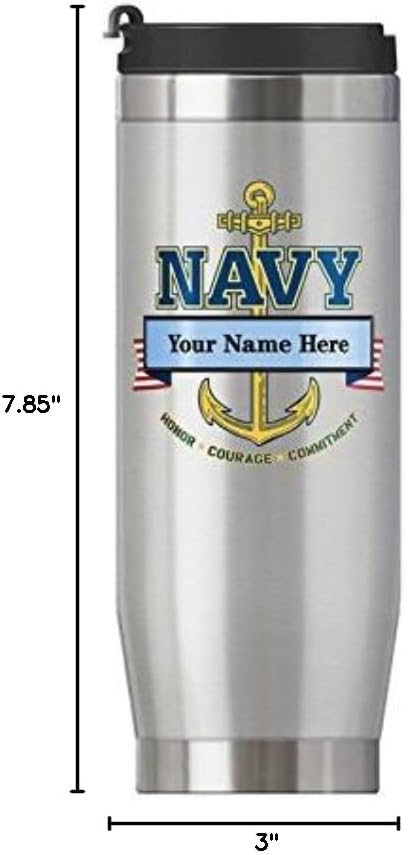 SHOP AWARDS AND GIFTS Customizable 16 Ounce U.S. Navy Stainless Steel Travel Mug, Includes Personalization