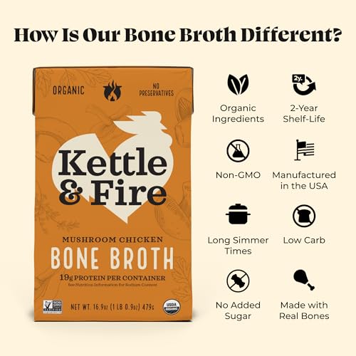 Kettle and Fire Mushroom Chicken Bone Broth, Keto, Paleo and Whole 30 Approve...