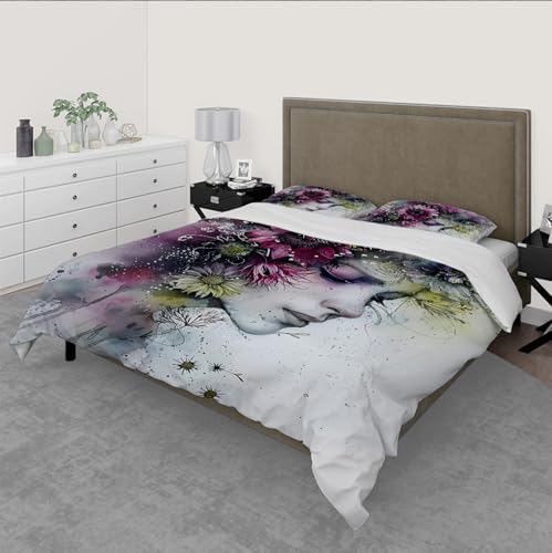 Housse de couette en microfibre douce 200x200cm avec fermeture éclair imprimé fleur
