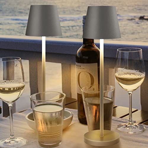 LED Akku Tischlampe,Touch Dimmbare RGB Metall led kabellos tischleuchte mit Kabelloses Laden, IP54 wasserdicht wasserdicht LED Tischleuchte für Restaurants Garten Bars (A-Grau) - Image 5