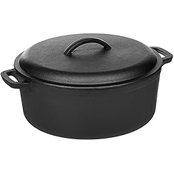 Olla Hierro Fundicion Amazon Basics - Horno holandés de hierro fundido pretratado con asa doble, Redondo, 6.62 l, Negro