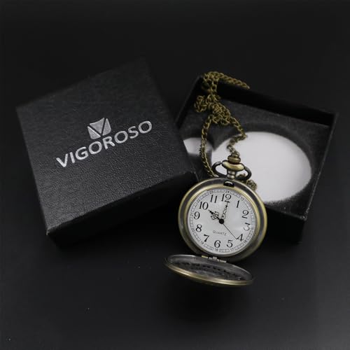 Image of VIGOROSO Women's Quartz Vintage Pocket Watch for Men Pocketwatch Women Unisex Accessory Analog Display Pendant Steampunk Costume Cosplay Prop Christmas Birthday Gift for Her Him Ideal Gifts