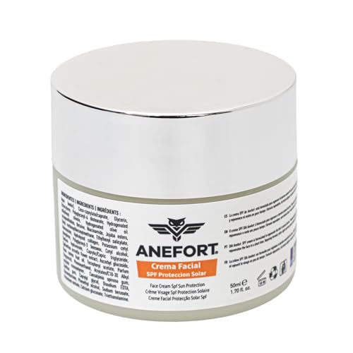 ANEFORT Crema Facial Protección Solar SFP* 50 con Colageno, Jojoba, Gatuline, Ácido Hialurónico de bajo pM, Vitamina C, Vitamina E - 50 ml