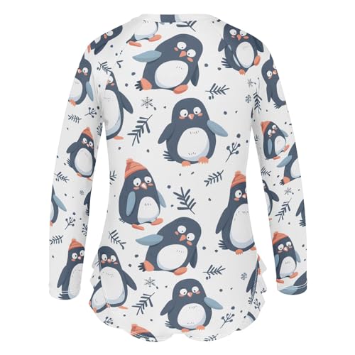 Cute Penguins Seamless Girls Long Sleeve Swimsuit Rash Guard One Piece Bathing Suits Zipper 3-12T3