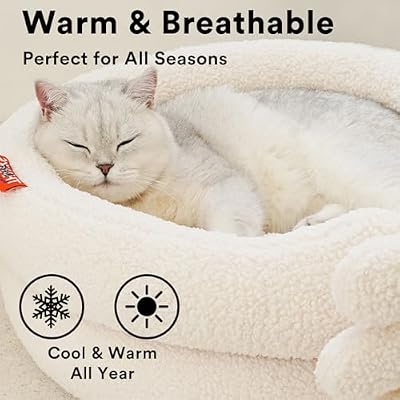 ZEZE Hugging Hand Cat Bed Cozy Fleece Round Nest for Cats & Small Pets, Plush Supportive Cushion, Washable Cover, Modern Neutral Design, 21 x 26 x 9 Inches