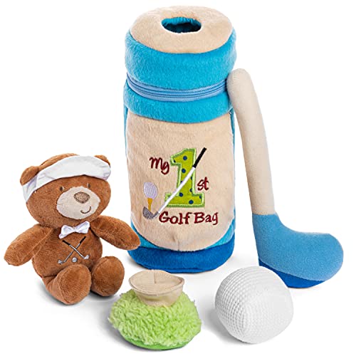 Image of Genius Baby - Baby Golf Bag, Includes Teddy Bear, Blue Bag Embroidered with 'My 1st Golf Bag', Lightweight, Perfect Size for Small Hands, Unique, Safe for Your Golf Baby