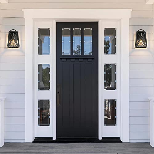 Black Outdoor Wall Sconce Lights, Farmhouse Trapezoid Anti-Rust Waterproof Outdoor Porch Lights Wall Mount Exterior Light Fixture With Clear Glass For Patio, Froot Door, Garage #TOP2