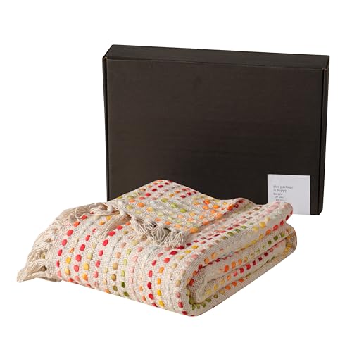 Couvre-lit en coton tissé main multicolore plaid été léger fait main