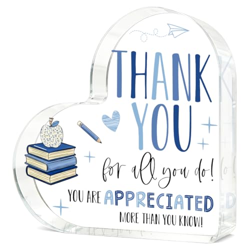 Teacher Appreciation Gifts Teacher Gifts for Women Men Acrylic Heart Gift 4×4 Inch for Birthday Christmas Teachers Retirement Graduation Gift for Desk Home Office Decor B11