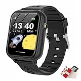 TORRYZA Kinder Smartwatch,Kind Uhr Telefon mit SOS Intelligente Touchscreen Spiel Kamera Voice Chat Wecker für Jungen Mädchen Student Geschenk.(A2 Schwarz)