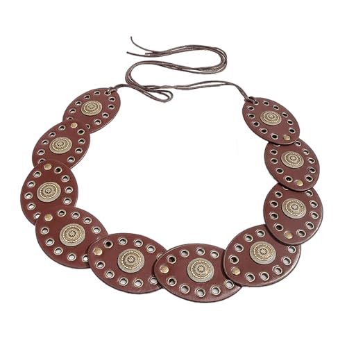 Vintage Western Leather Belt for Women - Round Biscuit Waist Belt with Concho Buckle - Boho Style Turquoise Belt for Dress