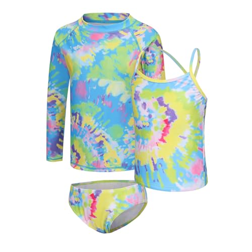 Image of Girls 3 Piece Swimsuits Set Long Sleeve Rash Guard Tankini Bathing Suits for Girls Beach Swimwear Set 3-16 Years