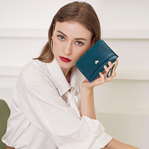 Foxlover Women's Small Pvc Leather Credit Card Holder Rfid Blocking Compact Zipper Pocket Wallet Thin Card Case Purse With Id Window (Navy) #TOP5