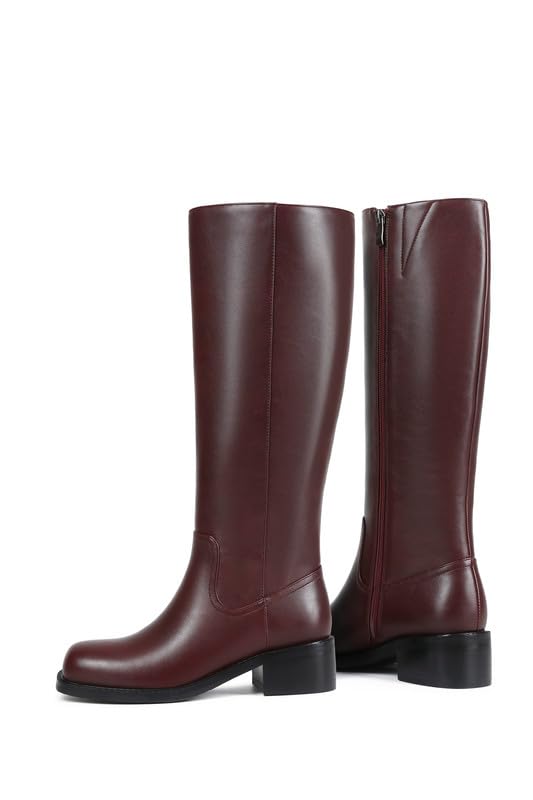 Image of ZJA Knee High Boots Square Toe Boots Low Heel Flat Long Boots for Women Dress Chunky Comfortable Tall Boots