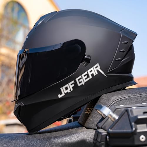 JQF Gear Motorcycle Full Face Dual Visor Helmets for Adults Street Bike Racing Motorbike Helmet A8 DOT Approved (Matte Black, M)