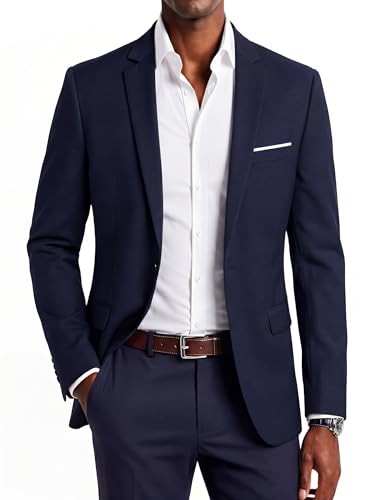 Beninos Mens Blazer Jacket Slim Fit Casual One Button Sport Coats (302 Navy, L)