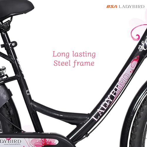 Image of BSA LADYBIRD Evita Cycle for Girls 10 to 15 Years | 2 Years Warranty | 26T Bicycle for Girls and Women with Front Basket & Integrated Carrier, 90% Assembled & Durable Rigid Frame Cycle (Black)