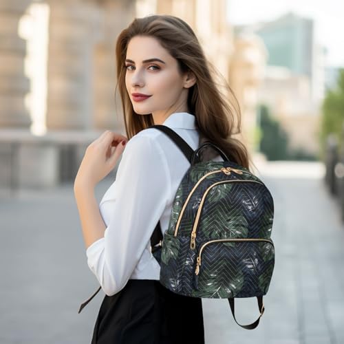 Mochila convertible de 12.5" con estampado de hojas verdes y azul marino para mujer 6