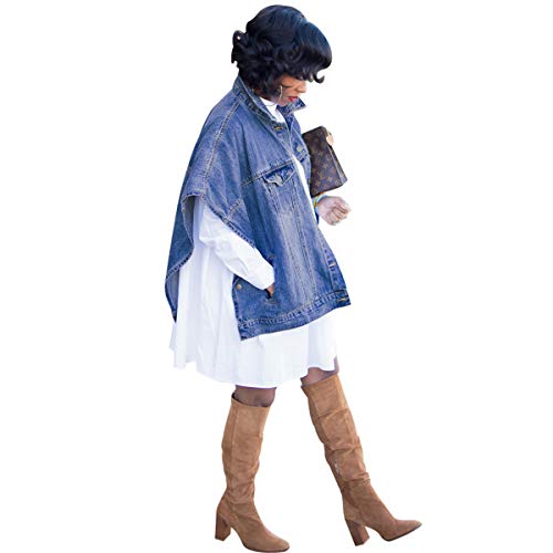 Womens Casual Plus Size Short Sleeve Button Down Cycling Biker Outwear Vests Cape Coats Destroyed Bf Denim Jeans Washed Punk Style Jackets Blue M #TOP2