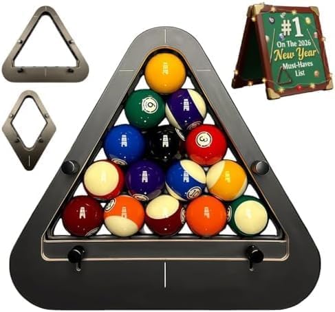 Heavy Duty Solid Wood Billiard Rack - Professional Triangle/Diamond Pool Ball Racks for 8-Ball & 9-Ball, Eliminates Gaps, Essential Billiards Accessory 8-Ball