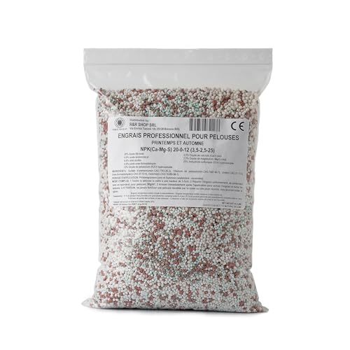 R&R SHOP - Engrais Professionnel CE pour Gazon, NPK 20-0-12, Effet Immédiat, Gazon Vert et Sain au Printemps et en Automne (0.9Kg – 30mq)