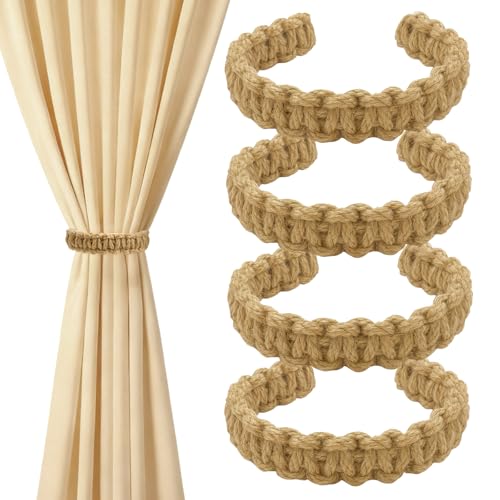 TAIVIN Lot de 4 Embrasses De Rideaux Tissés,Embrasses de Rideaux Bohème,Attache Rideau Embrasse Rustikaler Landhaussti,Convient aux Chambres à Coucher, aux Bureaux et aux Salons (Marron)