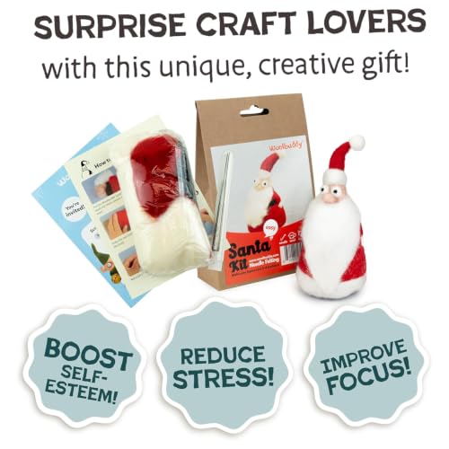 Image of Woolbuddy Needle Felting Kit (Santa) for Beginner Adults, Starter Set with Wool, Felting Needles & Instructions, Christmas Gift Idea