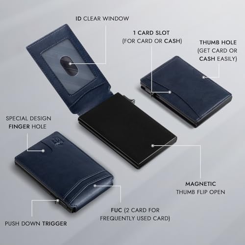 Zitahli Card Holder Wallet for Men, RFID Blocking Slim Wallet with ID window,Pop Up Metal credit card holder, Bifold Minimalist Wallet idea gifts for men2
